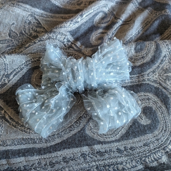 Baby Blue Tulle Polkadot Bow - Picture 1 of 3